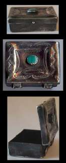   NAVAJO INDIAN STAMPED STERLING SILVER TURQUOISE PILL BOX  