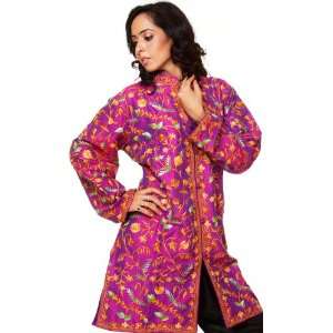  Purple Long Jacket with All Over Crewel Embroidery   Pure 