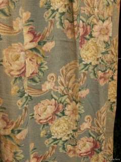   Vintage Barkcloth Era DRAPES~French blue~ROSES~Tulips~CURTAINS  