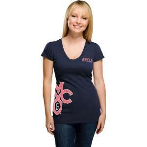  Womens Navy Cossett Mascot Deep V Neck T Shirt