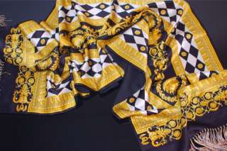 Vintage Atelier Gianni Versace Silk Scarf Shawl 64 Black Gold Diamond 