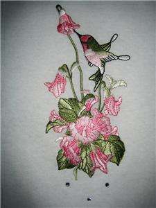 Pink Trumpet Vine Flowers & Hovering HUMMINGBIRD Applique Shirt~ S M L 