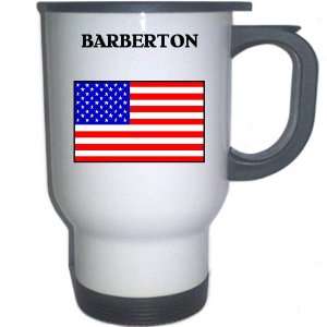  US Flag   Barberton, Ohio (OH) White Stainless Steel Mug 