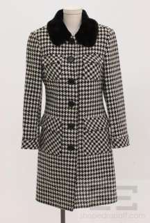 Trina Turk Black And White Houndstooth And Faux Fur Trim Coat Size 8 