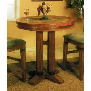  Round Pub Table with Tile Accents in Warm Oak Finish 