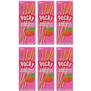 Pocky Strawberry Cream Covered Biscuit Sticks , 6 Pak