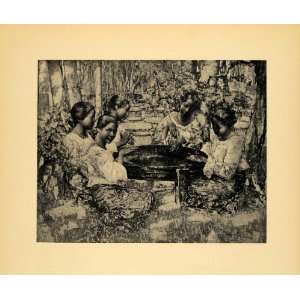  1908 Print Tom Tom Players Ceylon Women Nature Leaves 