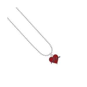  Red Heart with Rhythm Line Ball Chain Charm Necklace 