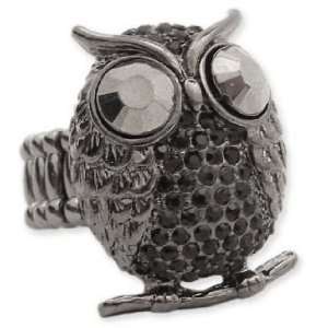  Trendy ZAD Black Crystal Covered Owl Stretch Ring Black 