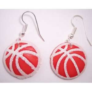  Glitter Flat Basketball Dangle Button Earrings 1 Inch 