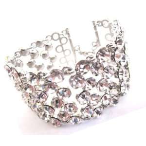 Le Neon Fashion Crystal Round Stone with Extended Chain Bangle Cuff 