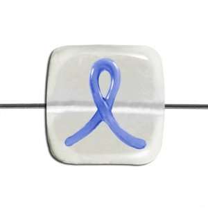 12mm Blue Ribbon Square Glass Beads   Horizontal Hole 