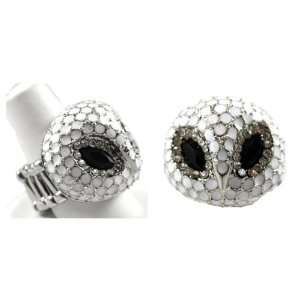  Bauble Large White Snow Owl Face Stretch Fashion Ring with 