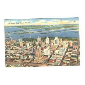  The Magic City Miami Florida Linen Postcard 1953 Aerial 
