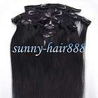 247pcs Clips In Real Straight human hair extensions 1B natural black 