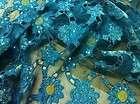 TURQUOISE MESH W/VELVET SEQUINS EMBOIRDERY FABRIC BY THE YARD