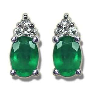    .12 ct 6X4 Oval Emerald Classic White Gold Earring Jewelry