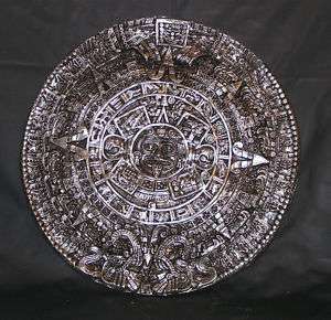 Aztec Calendar Plaque 17Diameter Brown & Silver NEW  