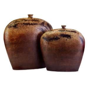  Rustic Ceramic Earthtones Decorative Flat Vessel Vase 