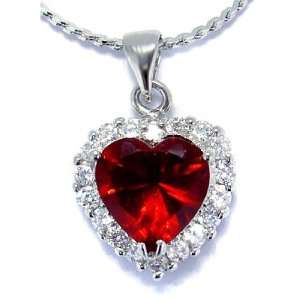  Stunning Heart Cut Sterling Silver Simulated Ruby Pendant 