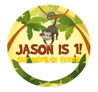 MONKEY Personalized Birthday Party Favors NAME TAG STICKERS  