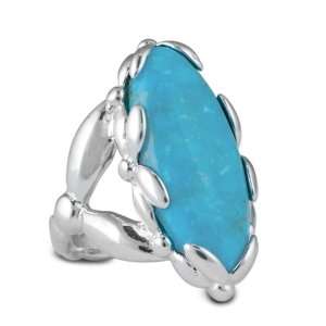    Sterling Silver Kingman Turquoise Elongated Oval Ring Jewelry
