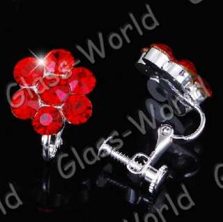NEW Red Flower Rhinestone Crystal Necklace Earrings Set  