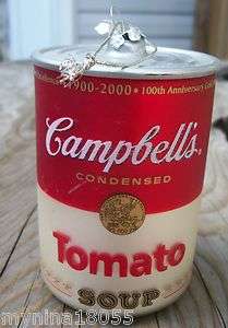 Campbells Tomato Soup Can Blown Glass Ornament 100th  