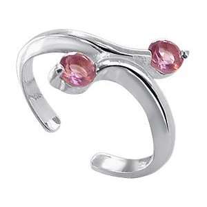    Sterling Silver with Two Pink Cubic Zirconia Toering Jewelry