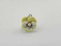 SMALL HAND ENAMELED PANSY CHARM WITH PEARL CENTER  