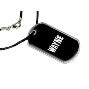  Wayne   Name Military Dog Tag Black Satin Cord Necklace 