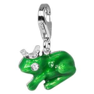 SilberDream Charm green frog with silver crown and Cirkonia, enamel 