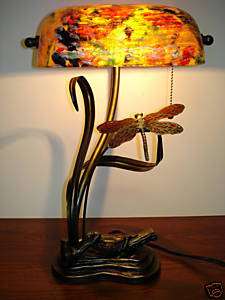 Stained Glass Animal Dragonfly Bankers Lamp New TC67  