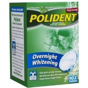 Polident Overnight Whitening Denture Cleanser 102 ct (Quantity of 4)