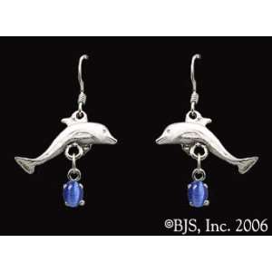  Dolphin Gemstone Earrings, 14k White Gold, Dark Blue set 