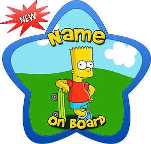 Personalised Star Shaped Bart Simpson Child/Baby on Board Car Sign New 