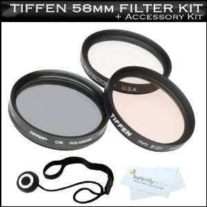   Tiffen 58mm 3PC Filter Kit (UV, CPL, 812 Warming Filter) + Lens Cap