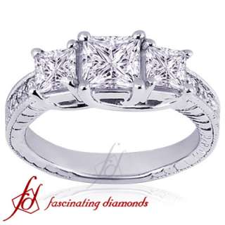 Ct 3 Stone Princess Cut Diamond Engagement Ring VS1  