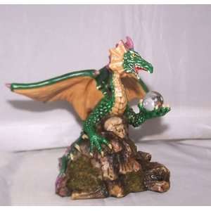  Green Dragon Sitting on Rock with Orb 