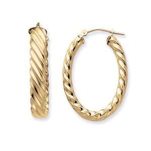 14k Yellow Gold Large Oval 1 1/4 Twisted Hoop Earrings, 5mm thick x 