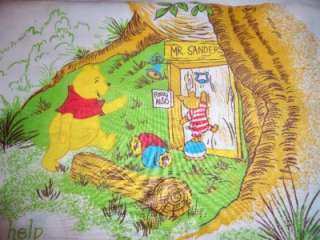 Vintage Winnie The Pooh Twin Sheets Fabric Flat Fitted  