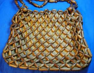 Vintage Womens Purse Handbag Wooden Wood Beaded Beads  