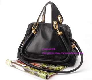 Celebrity Style Black Genuine/Real Leather Paraty Bag  