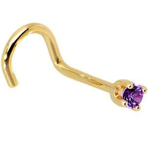  14KT Yellow Gold 2mm Amethyst Cubic Zirconia Right Nostril Screw  20 