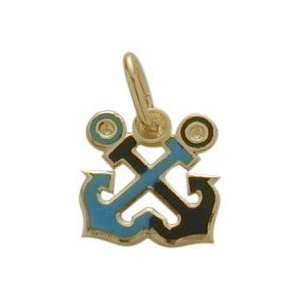   14K Yellow Gold Enamel Double Anchor Pendant with 16 chain Jewelry