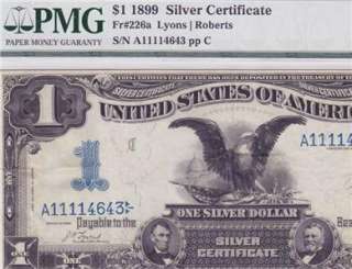 ACES + A PAIR OF 4s   PMG CHVF BLACK EAGLE 1899 $1 FR226A LYONS 
