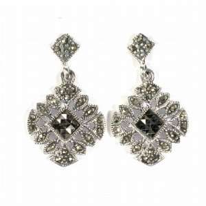  Marcasite with Black CZ Earrings, Size 28mm Jewelry
