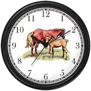  Mare and Foal Horse Wall Clock by WatchBuddy Timepieces (Black 