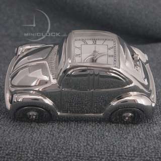Miniature Clock, Mini VW Bug, Silver Beetle Car  