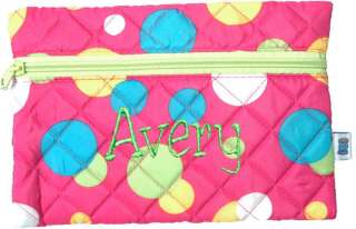 PERSONALIZED Quilted Cosmetic Bag Pink Polka Dot Design  